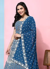 Pretty looking wedding wear lehenga choli in blue colour